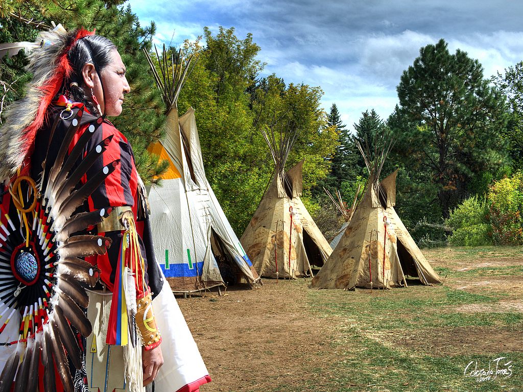 A Native American in full dress at a Pow Wow in New Mexico, USA